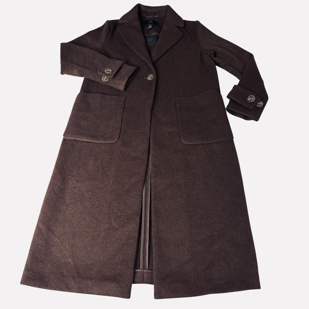 House of Harlow 1960 Women XS Brown Wool Blend Long Coat Pockets One Button